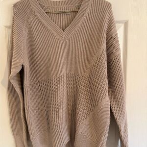 All Saints Women's V-Neck cotton  Sweater in Taupe large